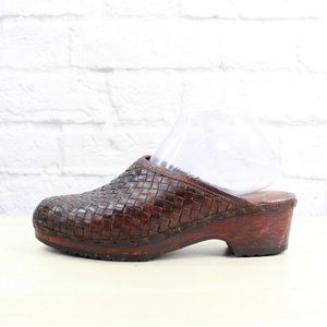 Vintage COLE HAAN Brown Woven Leather Mule Clog Size 8 M